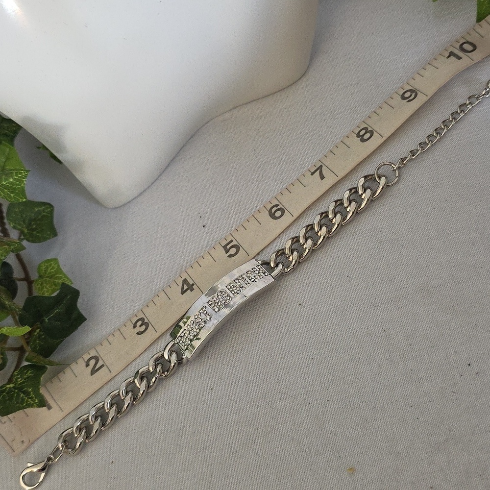 Silver Chunky Cuban Link ID Style Bracelet " Trust No B*tch" - Picture 7 of 7